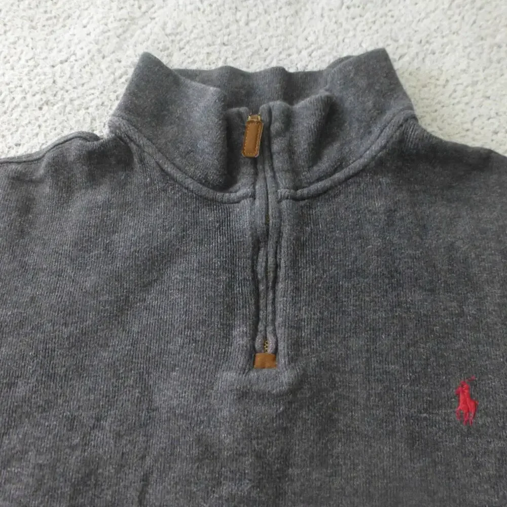 Polo Ralph Lauren Sweater Mens XL Gray Pony 1/4 Zip Pullover Cotton Knit